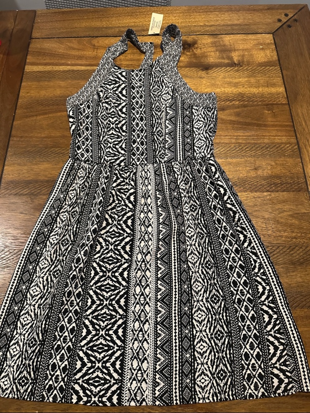 AMERICAN EAGLE Black & White Patterned Halter Sundress